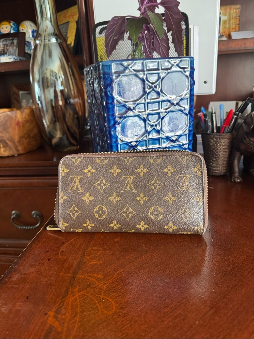 Louis Vuitton Monogram Zip Wallet in Brown and Gold